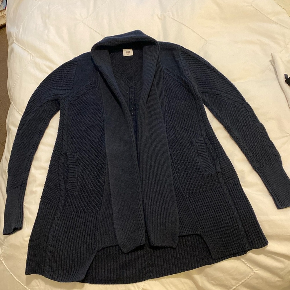CAbi like new navy blue knit open front sweater cardigan